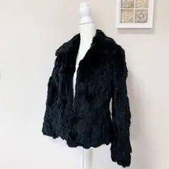 美品◎リアルファー ラビット ジャケット 38 M 黒 ブラック