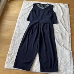 シャンブルドゥシャーム　オールインワン　ネイビー　リボン刺繍　25850円