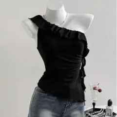 shein 黒 ノースリーブ トップス