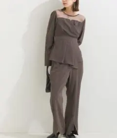 terrace 結婚式　ラップ長袖チュニックブラウス＋センターピンタックパンツ
