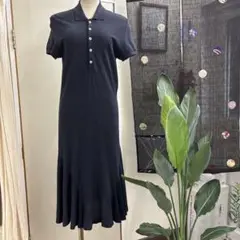 ネイビー ポロシャツスタイル ロングワンピース