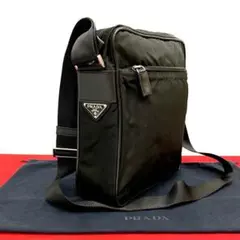 極 美品 プラダ 三角ロゴ ナイロン レザー ショルダーバッグ サコッシュ