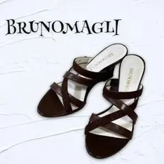 【BRUNOMAGLI】『34』クロスサンダル ブラウン ヒール 箱 袋付き