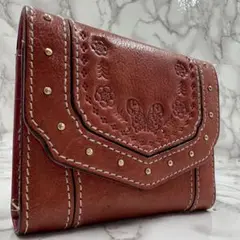 【極美品】アナスイ 三つ折財布 レザー レッド スタッズ 蝶柄