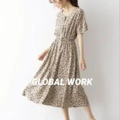T2＊美品⭐️グローバルワーク 半袖ロングワンピース マキシ丈 Vネック 花柄