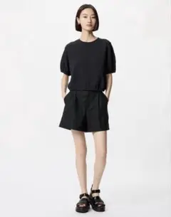 ユニクロ　リネンコットンショートパンツ　ブラック 黒