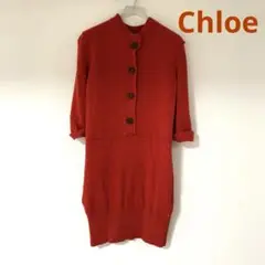 【Chloe】膝丈ニットワンピース レッド