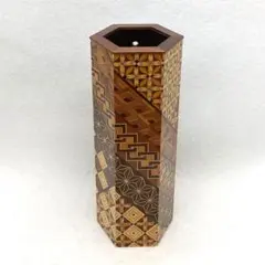 箱根 寄木細工 小寄木 六角 花入れ 花瓶 花器 高さ21.3cm
