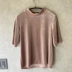 Tシャツ ハイネック　半袖　5分袖　ピンク　ベロア風　きれいめ　ストレッチ　GU