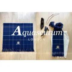 アクアスキュータム 大判 ロゴ入り ストール ウール バーバリー チェック 刺繍