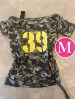 【ゲリラSALE】迷彩柄ピチT オフショル風 Y2K Tシャツ ギャル
