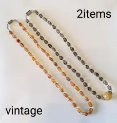 ネックレス・ブレスレット　2way　2点セット　琥珀色&キャメルカラー天然石付