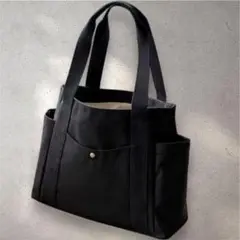 A4対応 黒トートバッグ シンプル 通勤通学 肩掛けOK 大容量トートバッグ 黒