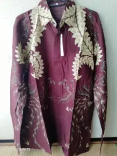 Batik バティック シャツ - レッド＆ブラウン (L-長袖)