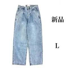 新品　ハイウエス　タック入り　ワイドデニム　美脚　脚長シルエット　ライトブルー