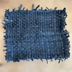 自転車チューブでリサイクル素材 手織りマット 黒 約49cm x 39cm