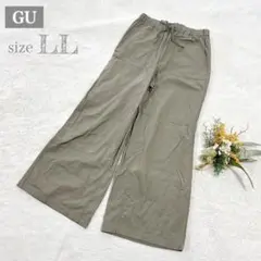 【ジーユー】GU ベイカーワイドパンツ ウエストゴム 大きいサイズ カーキ LL