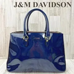 J&M デヴィッドソン ハンドバッグ エナメル ネイビー