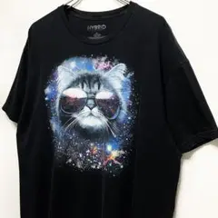 【グッドグラフィック】00s 猫サングラス 宇宙 デザインTシャツ ネコ 宇宙