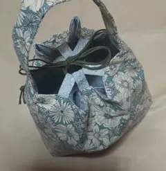 花柄布製巾信玄風着袋 青系