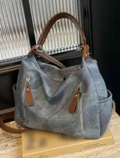 【おすすめ商品】デニム風 大容量ショルダーバック　ブルー