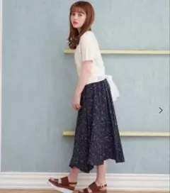 マジェスティックレゴン リトルフラワーヘムスカート 花柄フレアスカート ベルト