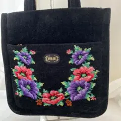 FEILER 花柄刺繍 トートバッグ 黒