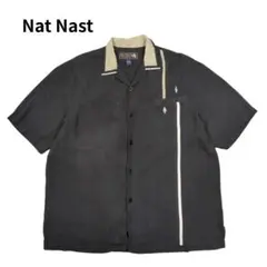 Nat Nast オープンカラー シルク シャツ 半袖 絹 開襟 ブラック L