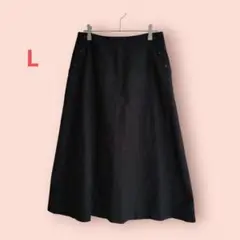 h226 ヒューマンウーマン【L】Aラインスカート/フルア/黒/ポケット/秋冬
