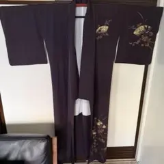 訪問着 深紫 鶴と扇と花