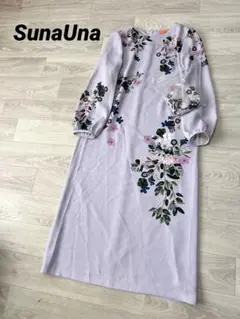 未使用‪☆ SunaUna スーナウーナ パネルフラワーワンピース 38