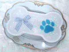 [681]ボーン型トレー　ホワイト×水色