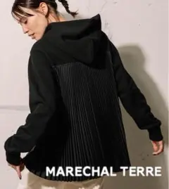 マルシャルテール バックプリーツ切替パーカー 異素材フリル 黒 長袖 M
