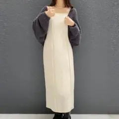 JUNOAH ベージュ Iラインキャミワンピース Mサイズ