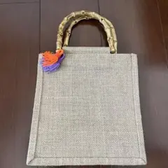 麻素材 バンブーハンドル ハンドバッグ