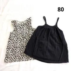 プティマイン リボン付き　 H＆M ヒョウ柄　ワンピース　2枚セット　80