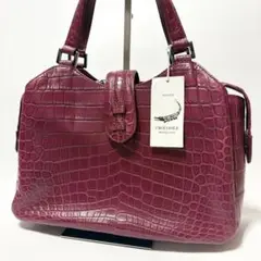 極美品　リアル　マット　クロコダイル　ハンドバッグ　3室　ピンク