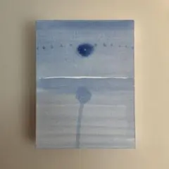 青色の抽象画 キャンバス　日が沈んだ後の青の時間（14㌢×18㌢）