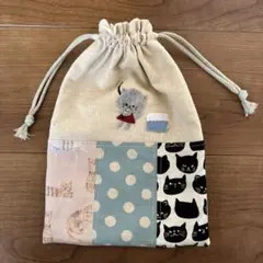 巾着袋　釣りねこさん　ハンドメイド