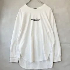白 長袖ロングTシャツ L ロンT ロゴT ロゴ刺繍 裾リブ 美品 クルーネック