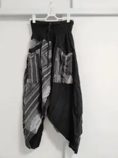 綿 • 麻 アシンメトリー エスニック柄 サルエルパンツ モノクロ