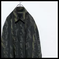 90s SV メンズ レトロ 古着 総柄 長袖 柄シャツ 総柄シャツ ポリシャツ