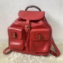 グッチ リュック バンブー ターンロック レザー 赤 レッド バックパック