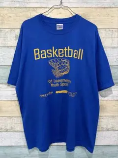 047 USA 古着　GILDAN ブルーバスケットTシャツ　メンズXLギルダン