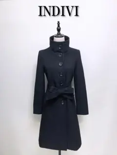 554 インディヴィ アンゴラスタンドカラーコート 38 黒 ブラック