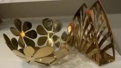 IKEA ストックホルム ボウル 金色の花型置物、ペーパーナプキンホルダー