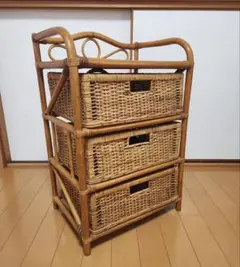 ラタン3段チェスト、ラック、【藤家具】