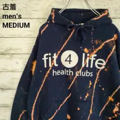 古着 Dodger ドジャー パーカー 斬新デザイン ブリーチ ネイビー M