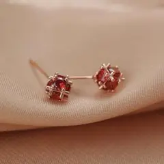 金属風キラキラ小粒ピアス　ガーネット