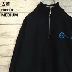 US古着 PAIPER スウェット ハーフジップ ワンポイント シンプル 紺 M